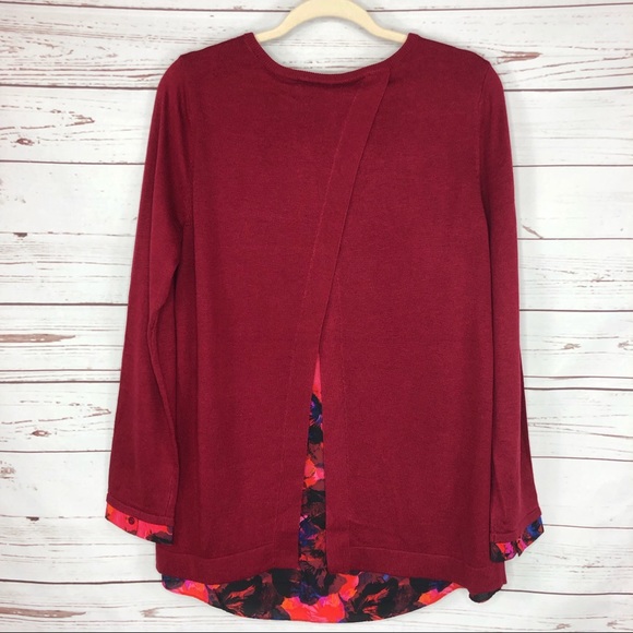 NYDJ Mixed Media Red V Neck Sweater NWT - Picture 5 of 7